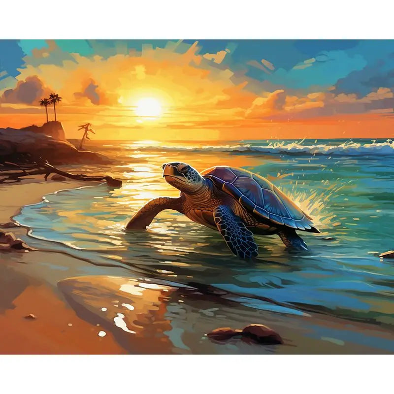 Oil Painting By Number Turtles on the Beach