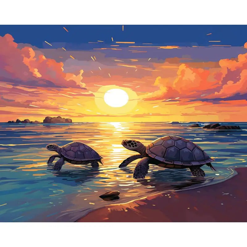 Oil Painting By Number Turtles on the Beach