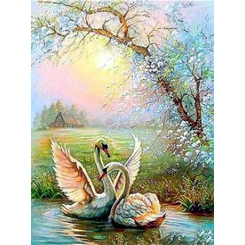 Swan Printed Cross Stitch Embroidery Kit