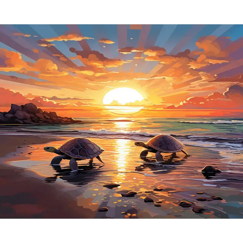 Oil Painting By Number Turtles on the Beach