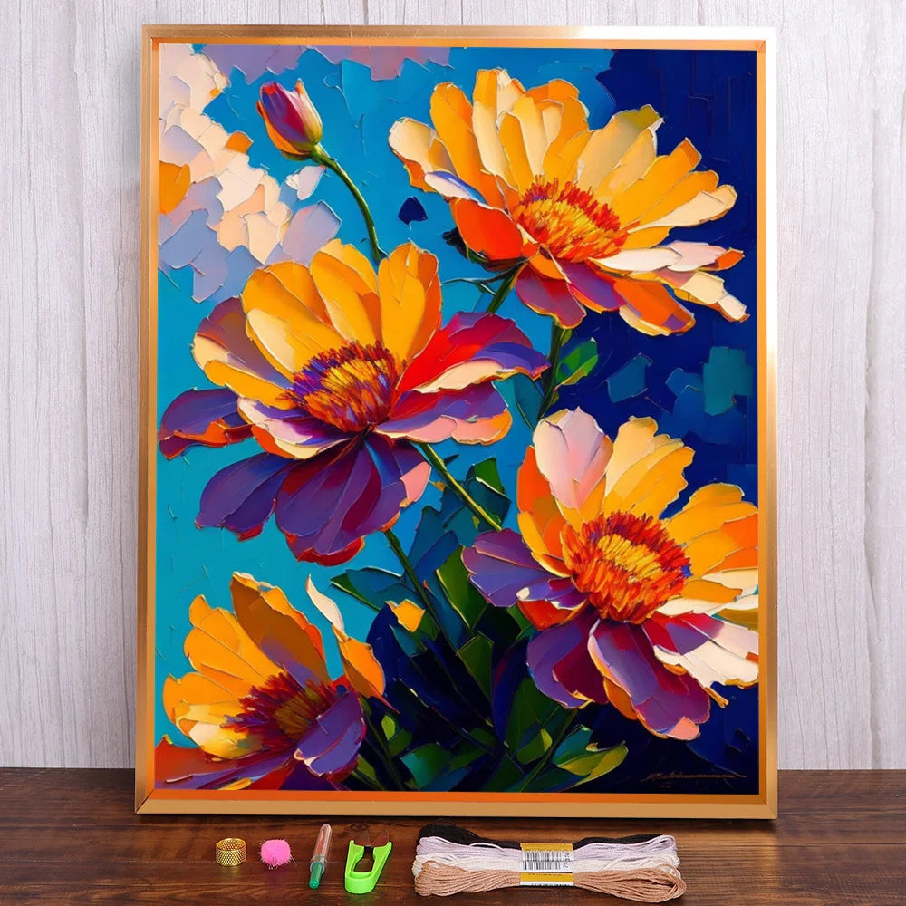 Flowers Printed Fabric Cross Stitch  Embroidery