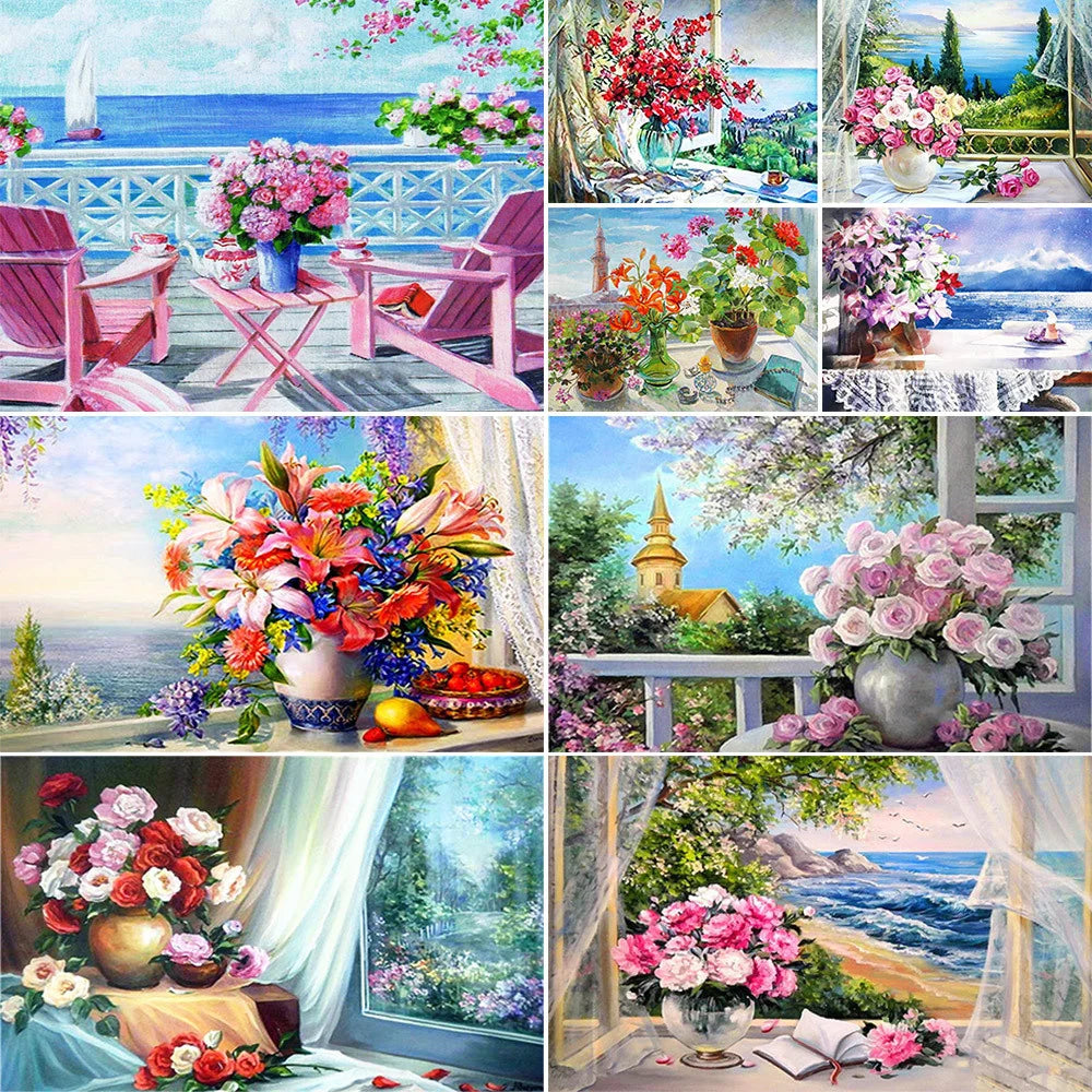 Landscape Flowers Seaside Cross Stitch Embroidery Kit