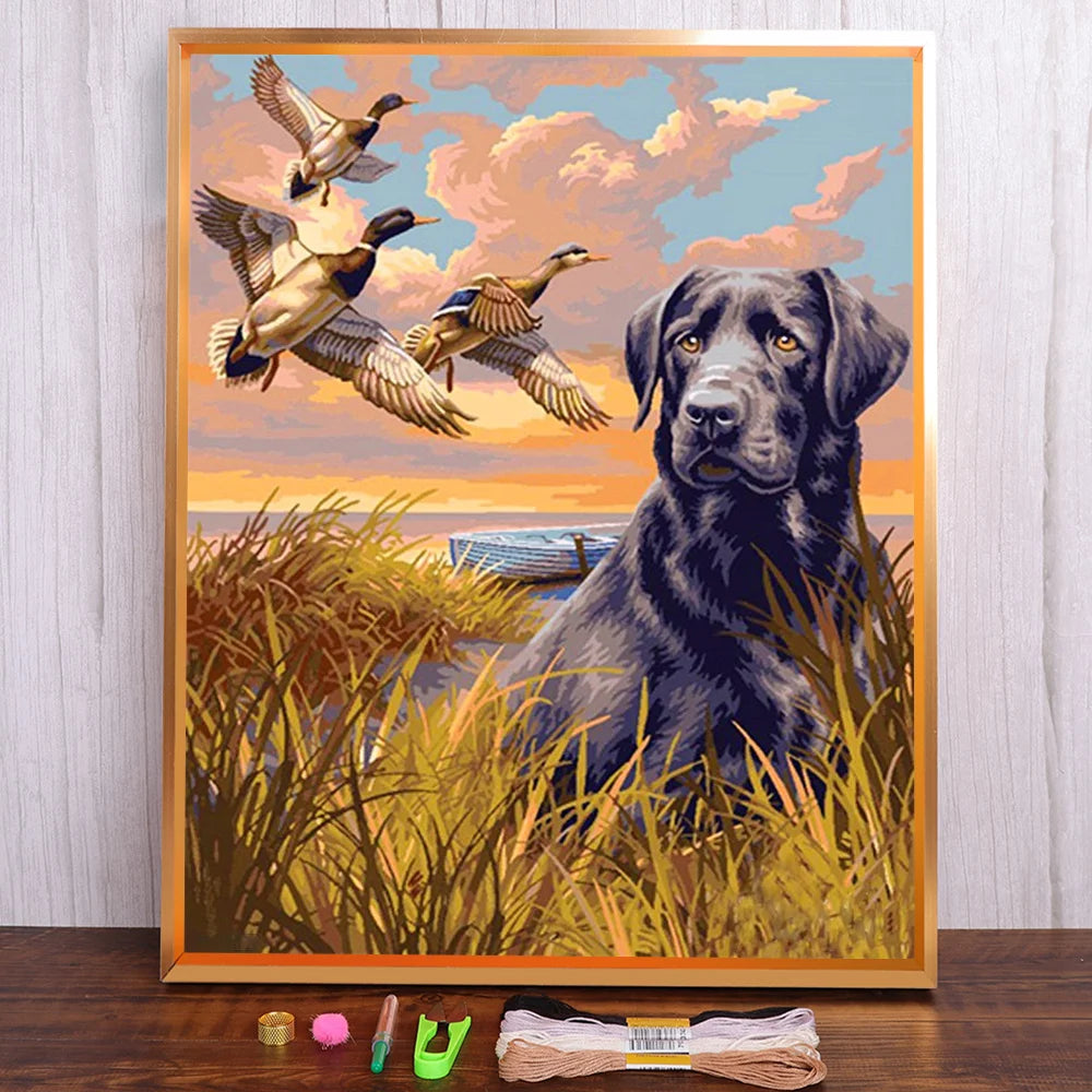 Labrador Cross Stitch DIY Embroidery Complete Kit