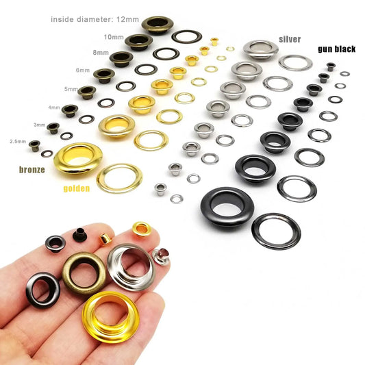 50sets 2.5-12mm High Quality Metal Eyelet With Washer Grommet Ring Air Hole Rivet For Leather Bag Shoes Belt Cap Clothes 4 Color