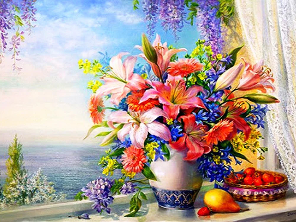 Landscape Flowers Seaside Cross Stitch Embroidery Kit