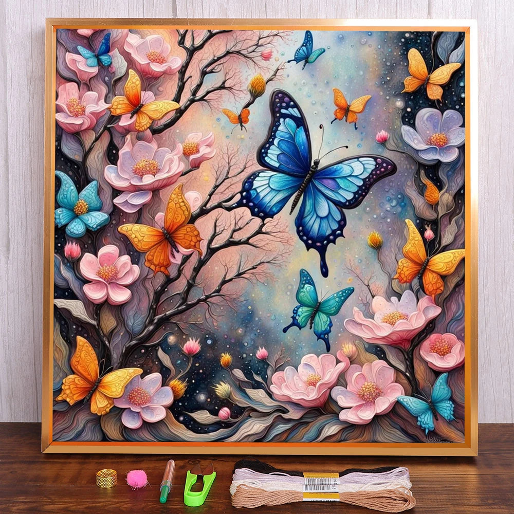 Butterfly Printed Fabric Cross Stitch Embroidery