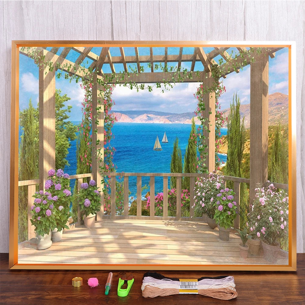 Landscape Seaside Cross Stitch Embroidery Kit