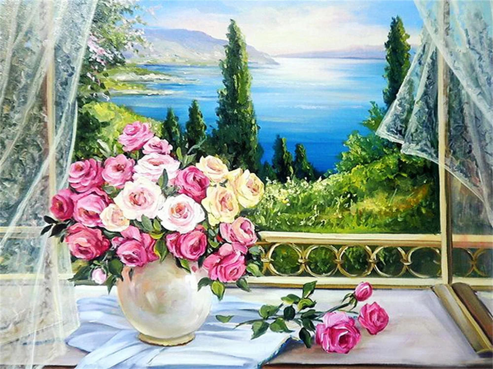 Landscape Flowers Seaside Cross Stitch Embroidery Kit