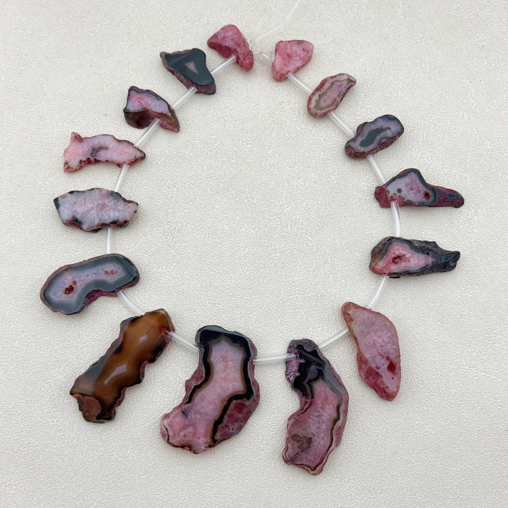 Pink Agates Druzy Slice Focus Beads