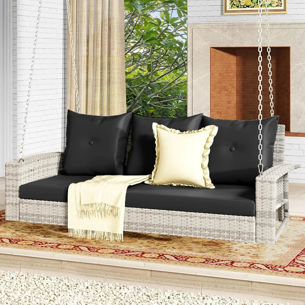 3-Seats Wicker Hanging Porch Swing