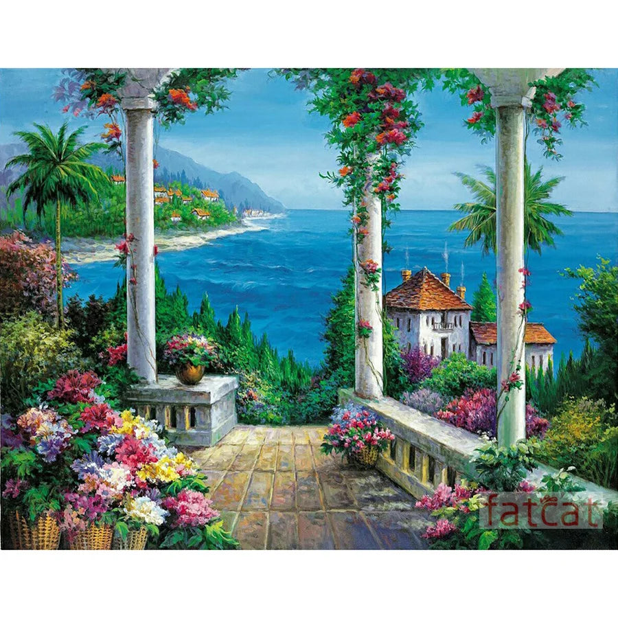 diamond sunset seaside  mosaic embroidery