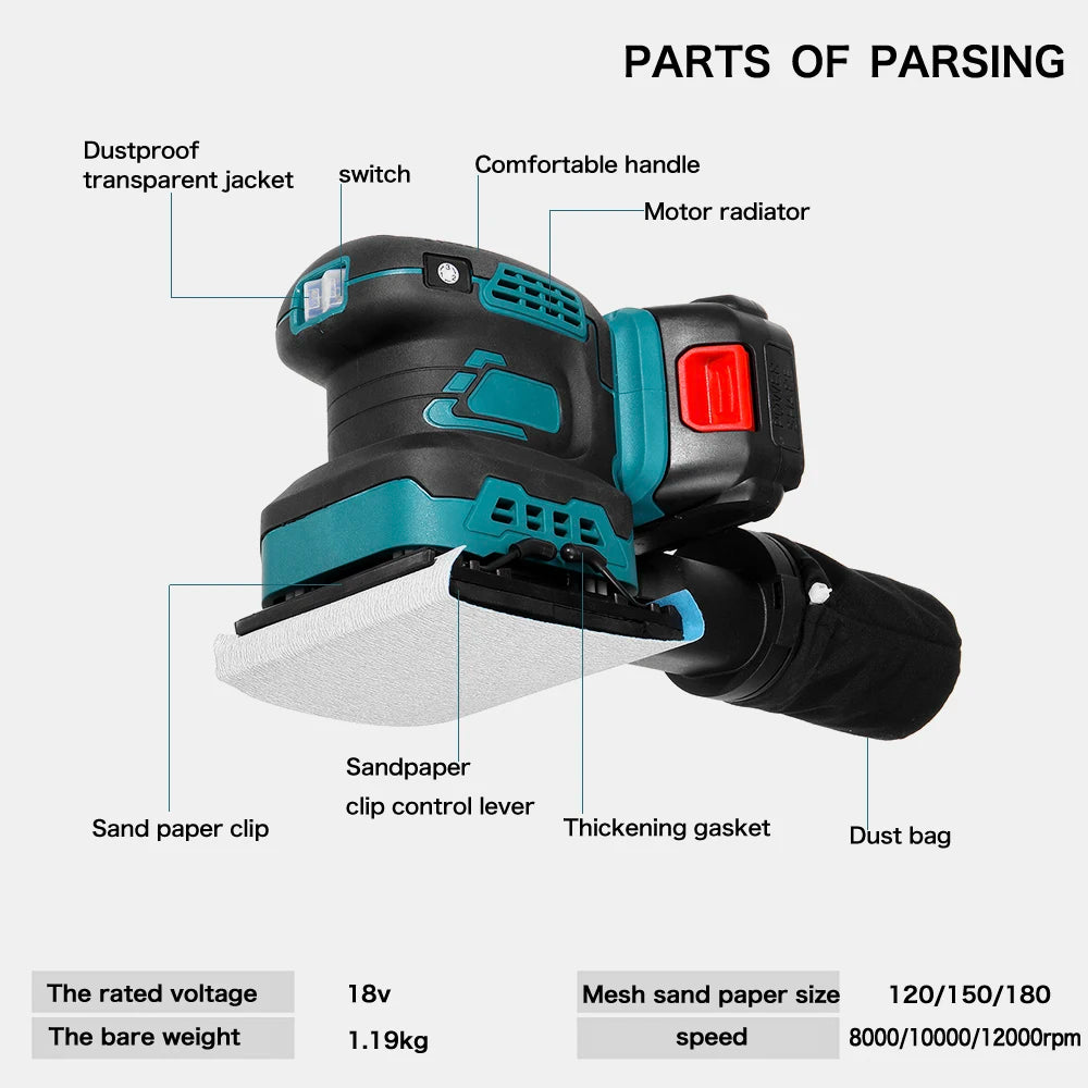 20V Wireless Square Base Electric Random Orbital Sander