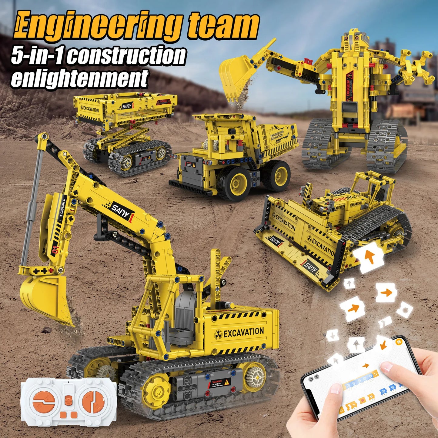 5 IN 1 Technical Remote Control Excavator Building Blocks