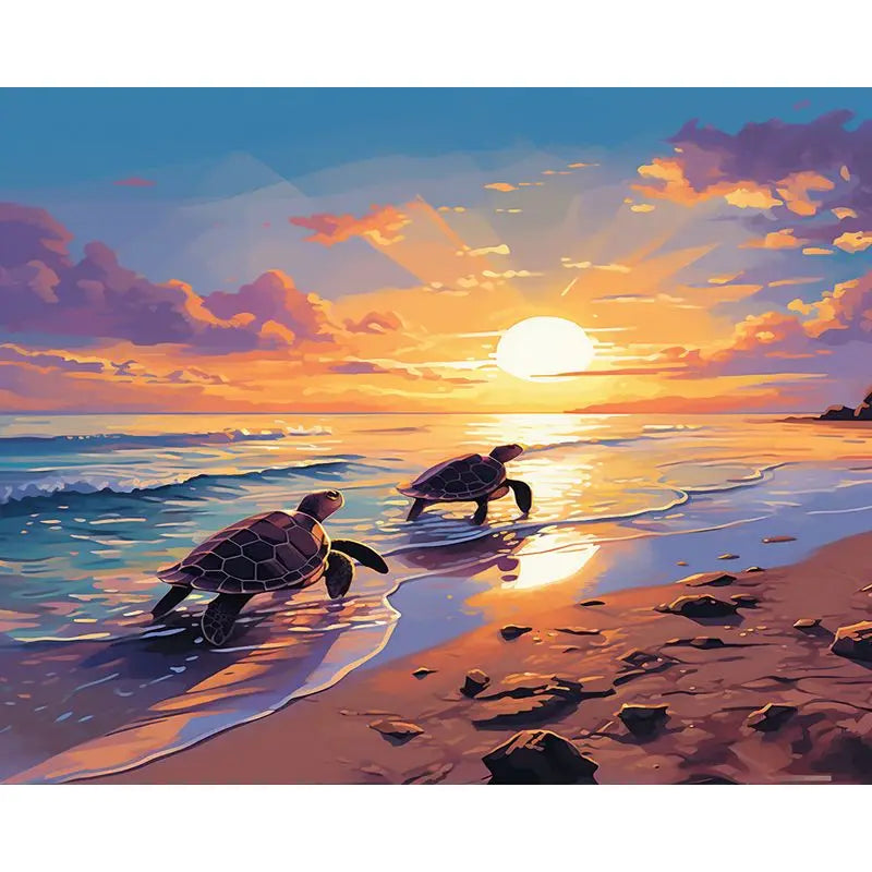 Oil Painting By Number Turtles on the Beach