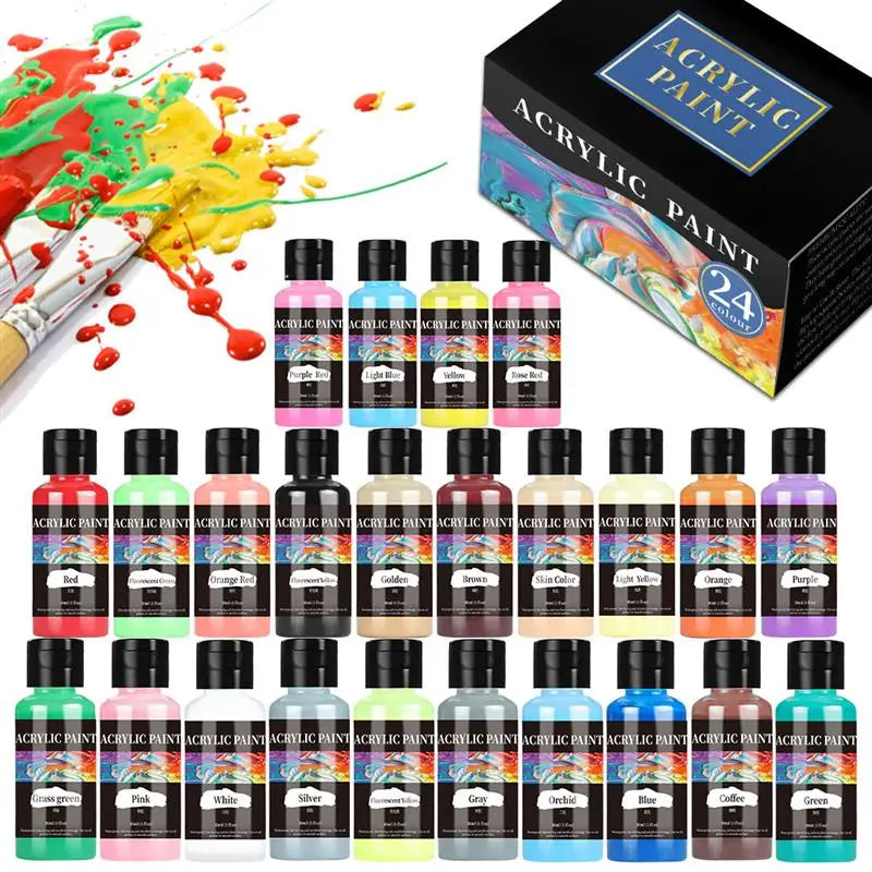 24  Acrylic Colors Bottled Paint Set