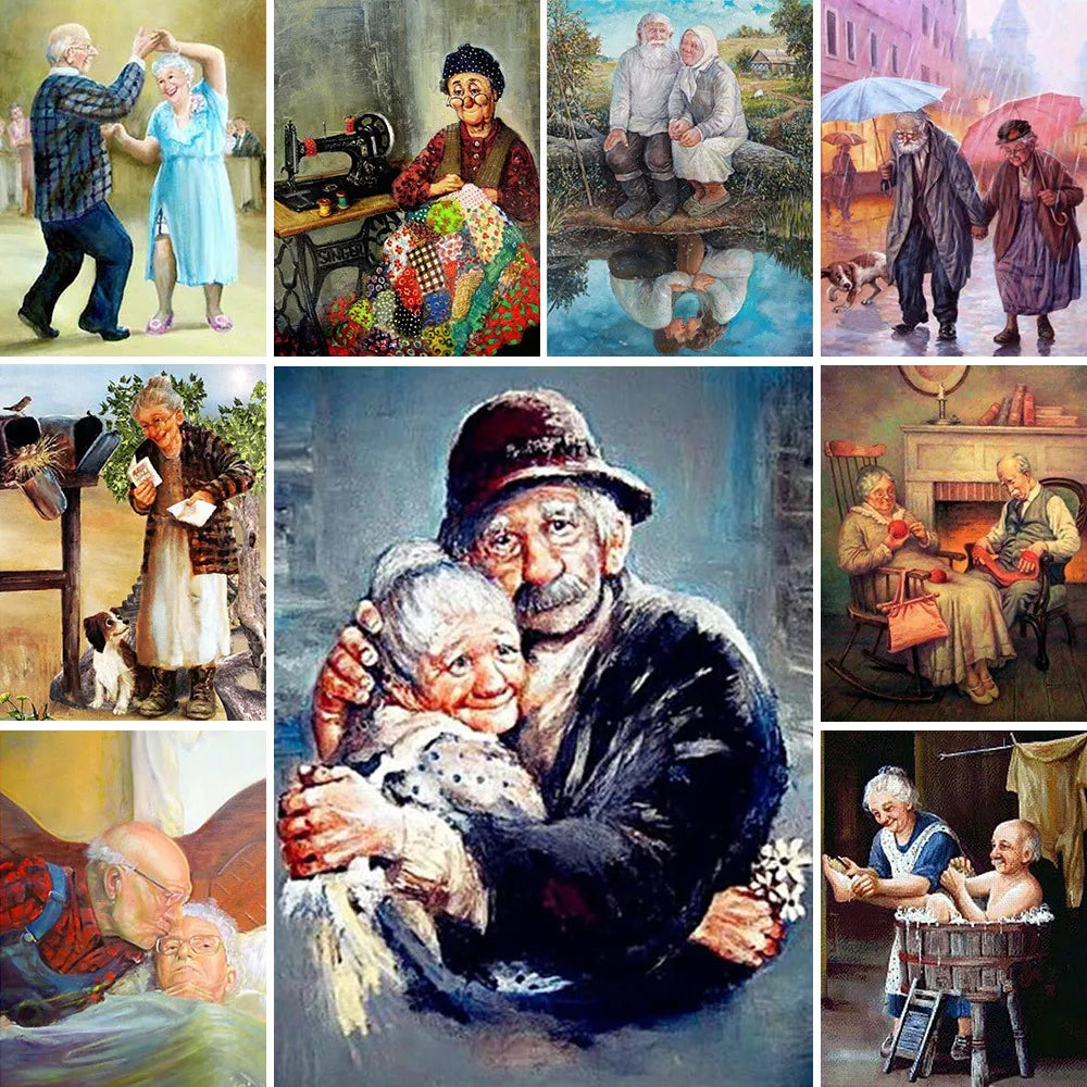 Old Couple Cross-Stitch Embroidery Kit