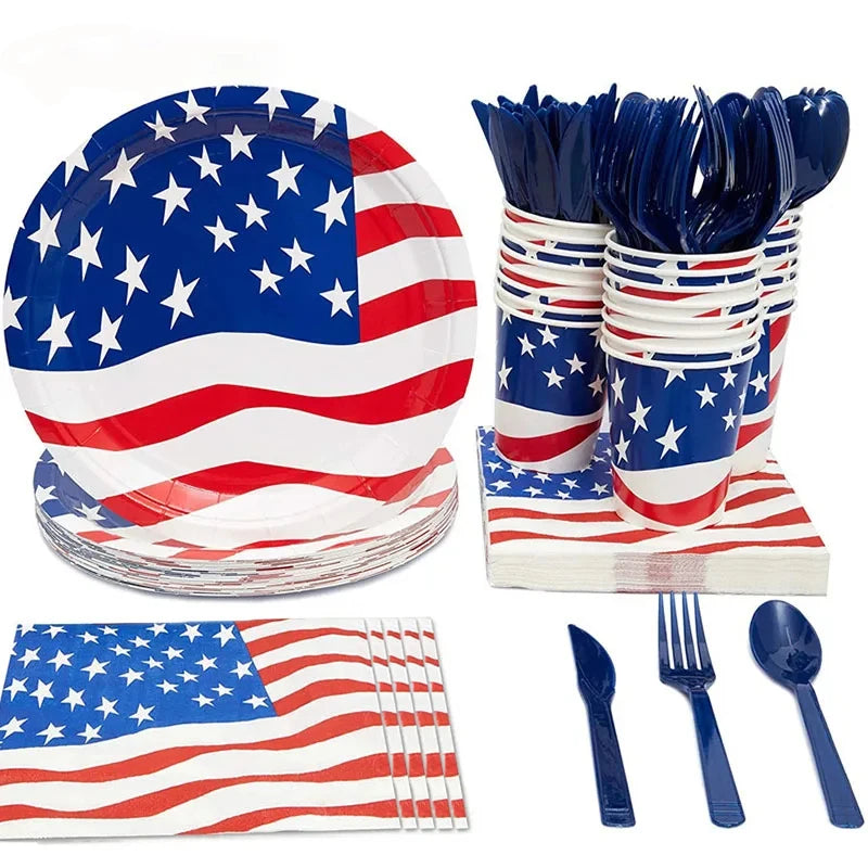 American Flag Patriotic Independence Day Disposable Tableware