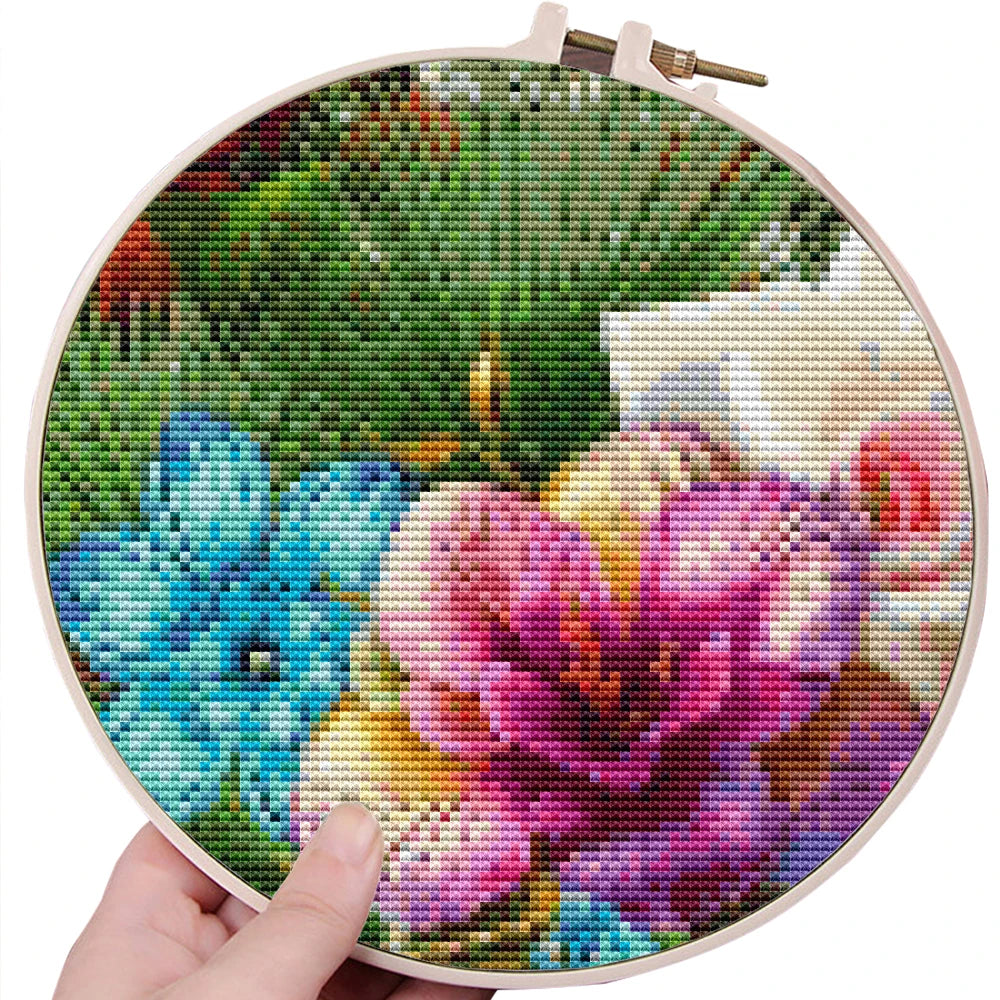 Cross Stitch Embroidery Rose Flower Kit