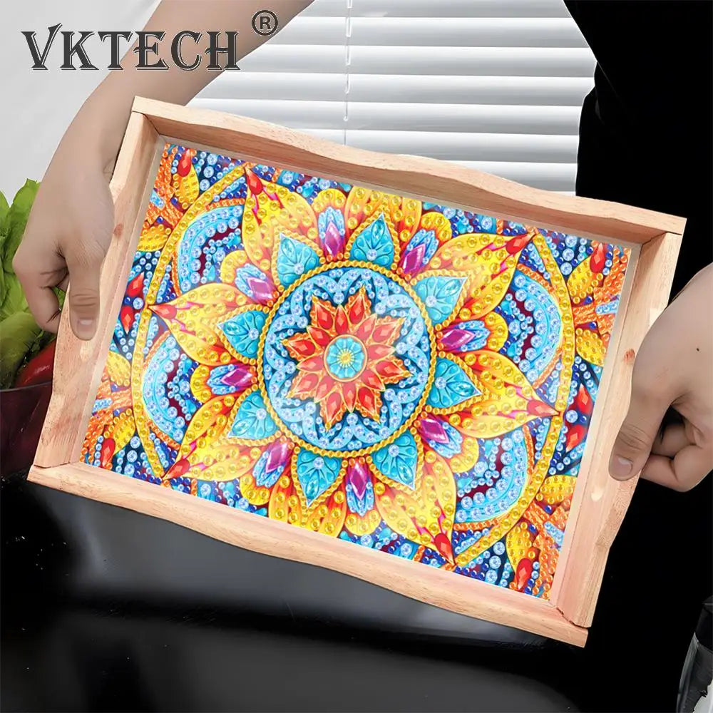 Diamond Painting Wooden Serving Tray with Handle