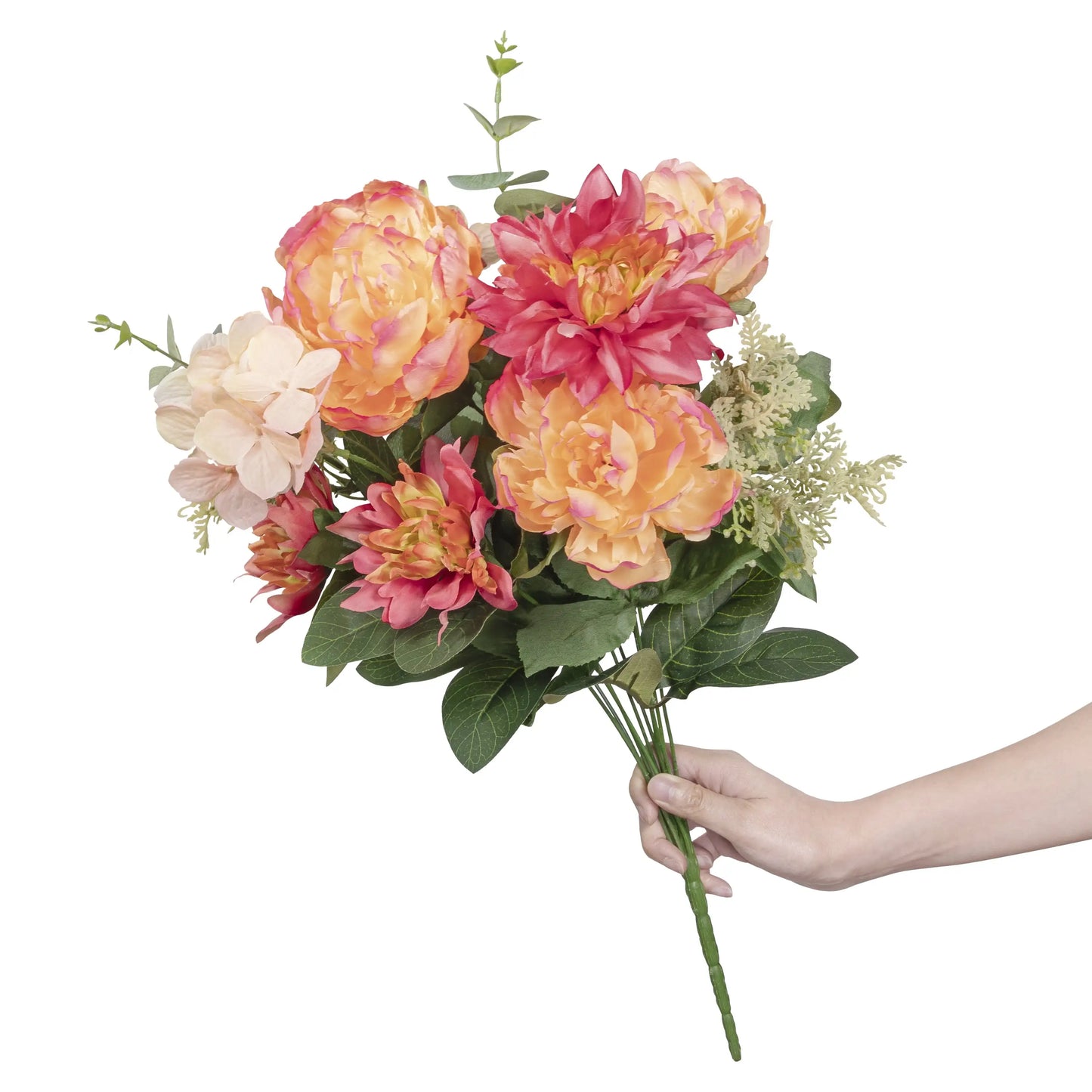 23-inch Artificial Silk Peach Peony Dahlia Mixed Flower Bouquet