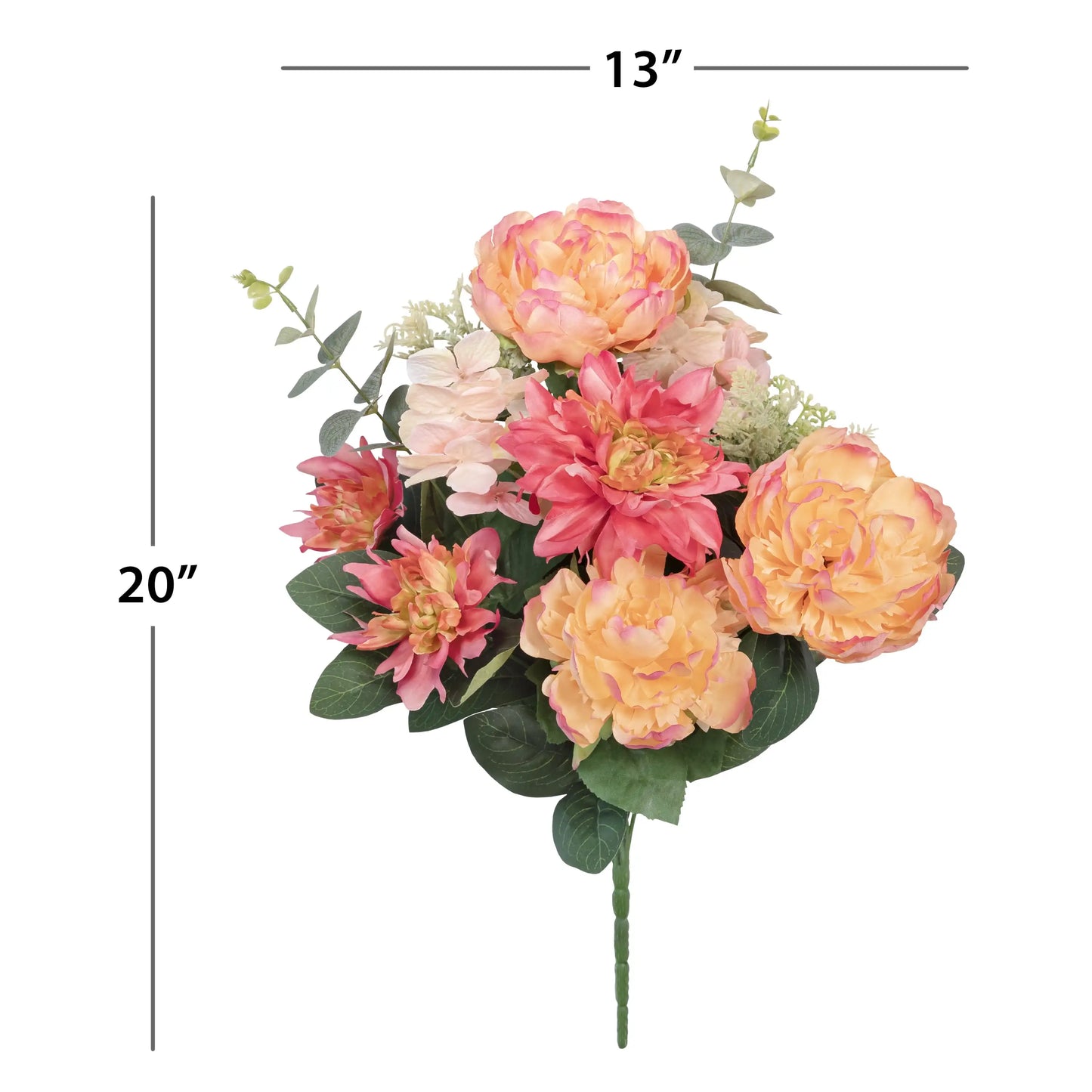 23-inch Artificial Silk Peach Peony Dahlia Mixed Flower Bouquet