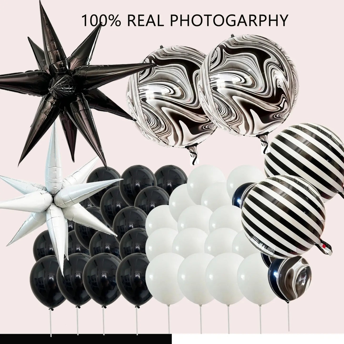 Black and White Agate Latex Balloon Chain Explosion Star