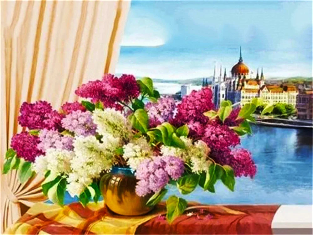 Landscape Flowers Seaside Cross Stitch Embroidery Kit