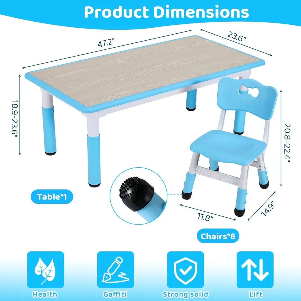 Kids Table and 6 Chairs Set Activity Table