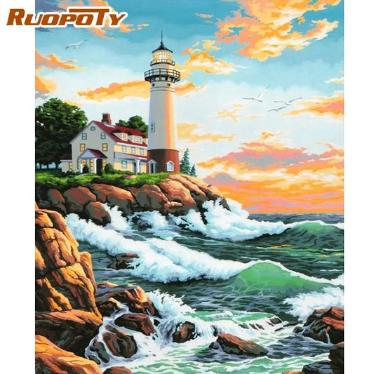 Painting By Numbers Seaside Lighthouse Kit