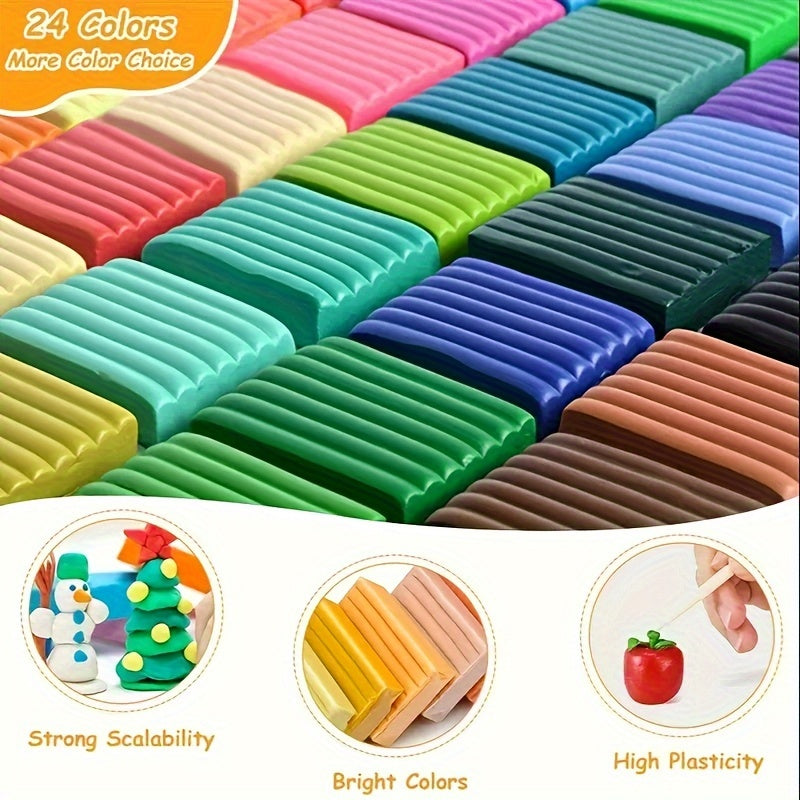 24 Colors  Non-Toxic Soft Modeling Clay Set With Sculpting Tools