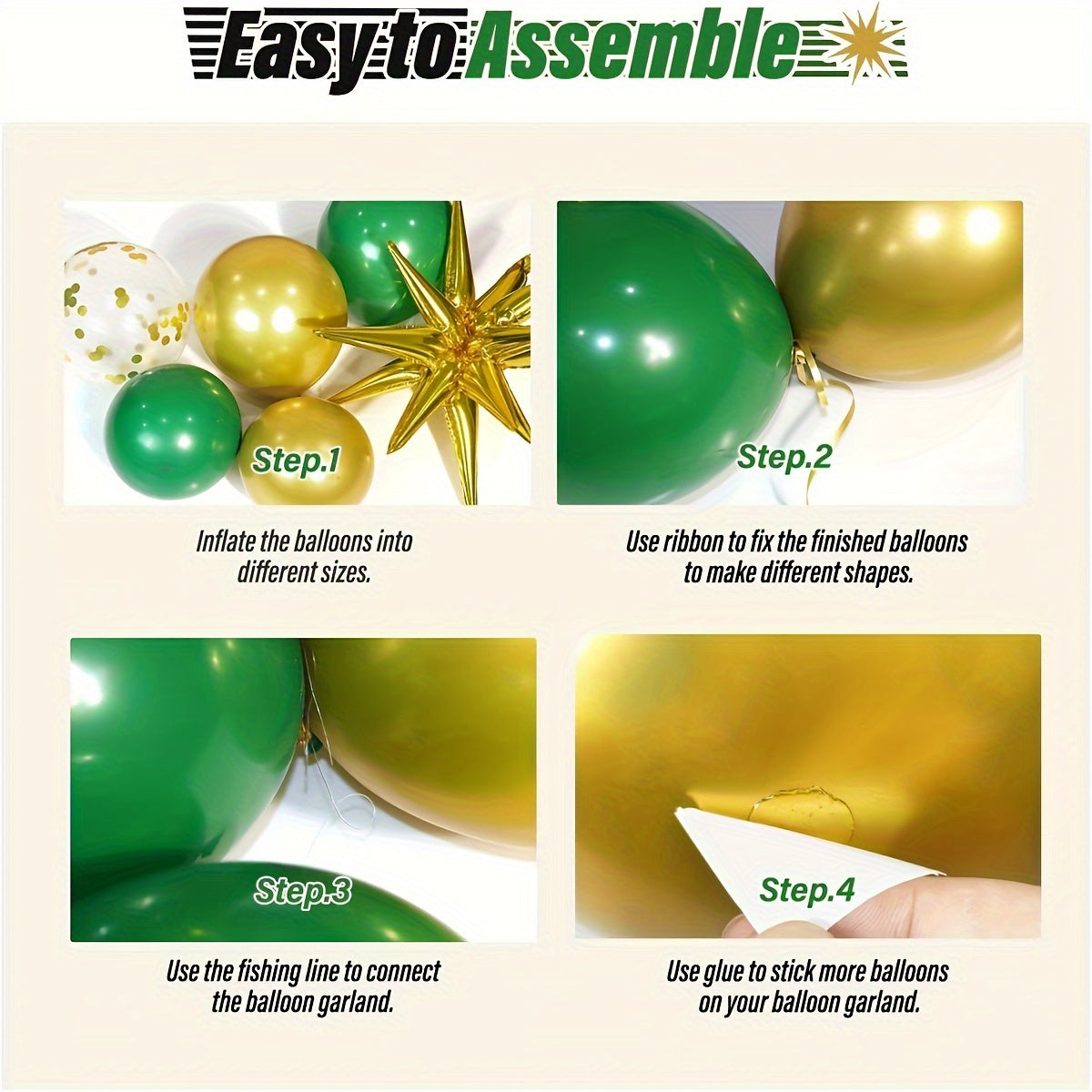 125pcs Green And Golden Balloon Arch Set With 3 Exploding Star Balloons