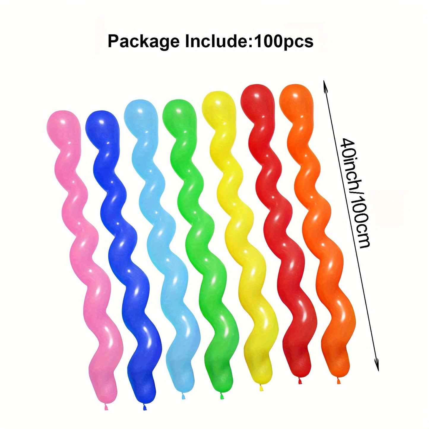 100 Pcs Count 40 Inches Latex Spiral Long Balloons